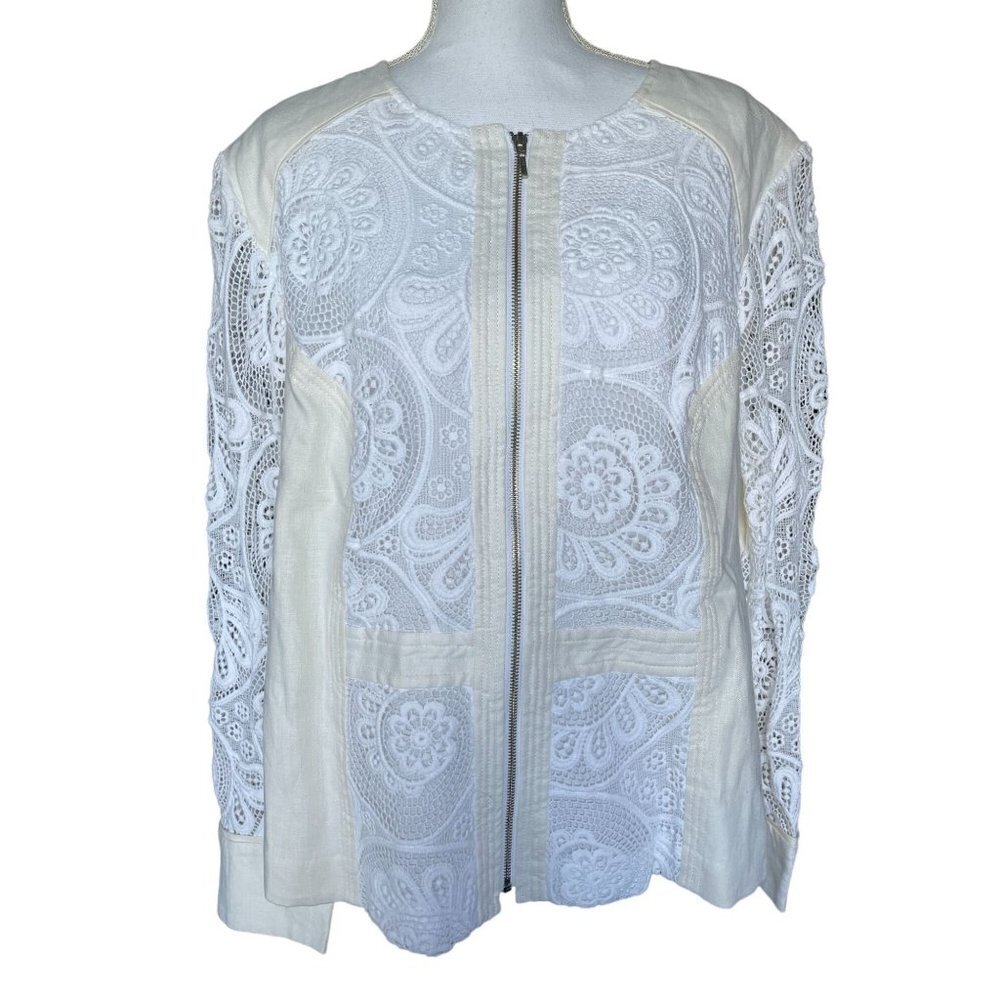 INC International Concepts Women's Jacket Sz 3X Cotton Linen Lace Insets White
